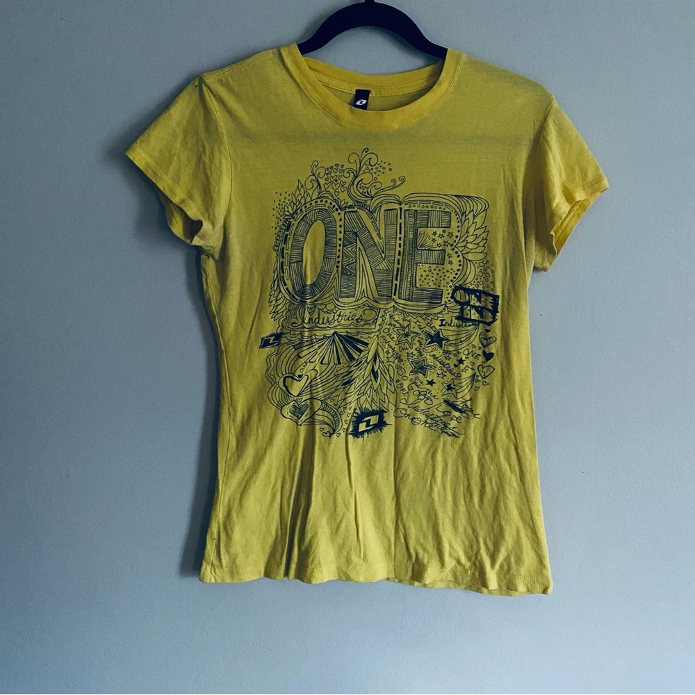 One Industries Women's Yellow Doodle Graphic Short Sleeve T Shirt Size Medium